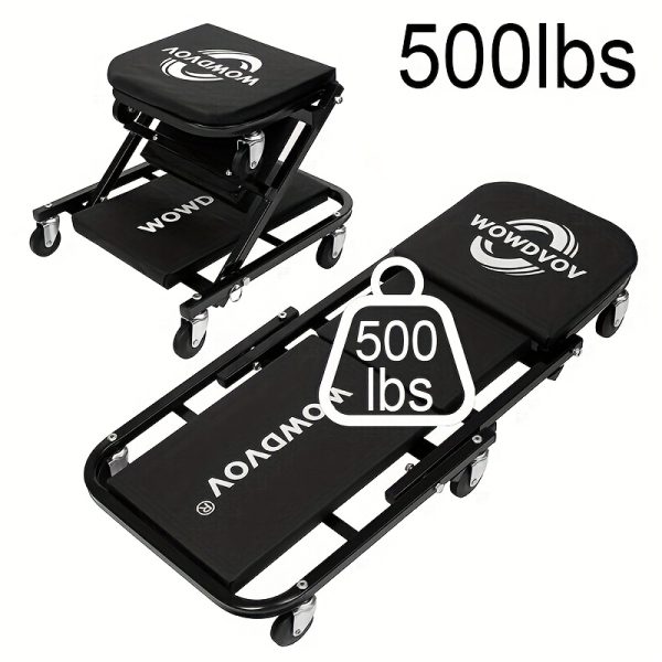 Wheel X Mechanical Crawler 36 Inch 3-in-1/2-in-1/2-in-1 With Brake Mode Z Seat 340 Pound Capacity, Foldable Garage Adjustable Rolling Folding With 6 Wheel Rollers, Lying Down And Leaning, Under Car Maintenance, Red And Black - Image 3