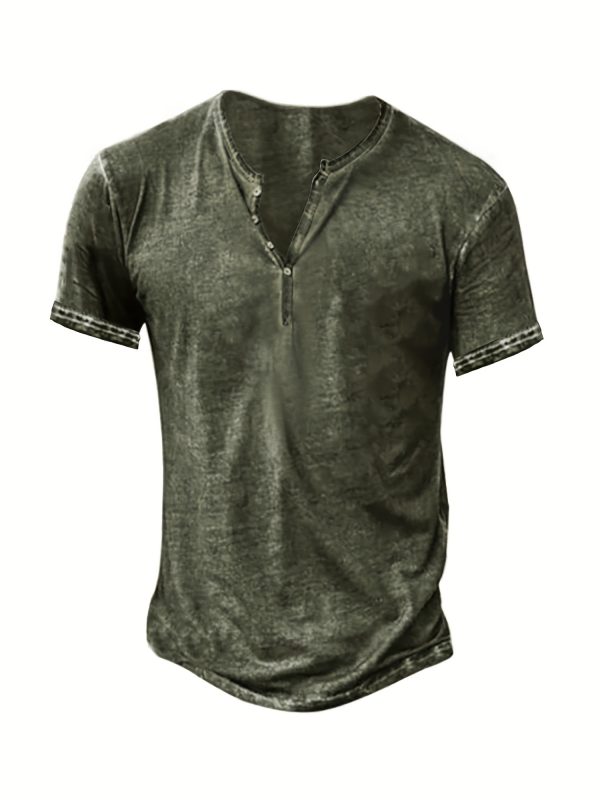 Mens Distressed Henley Shirts Short Sleeve Button T-Shirt Slim Fit Cotton Casual Shirt - Image 9