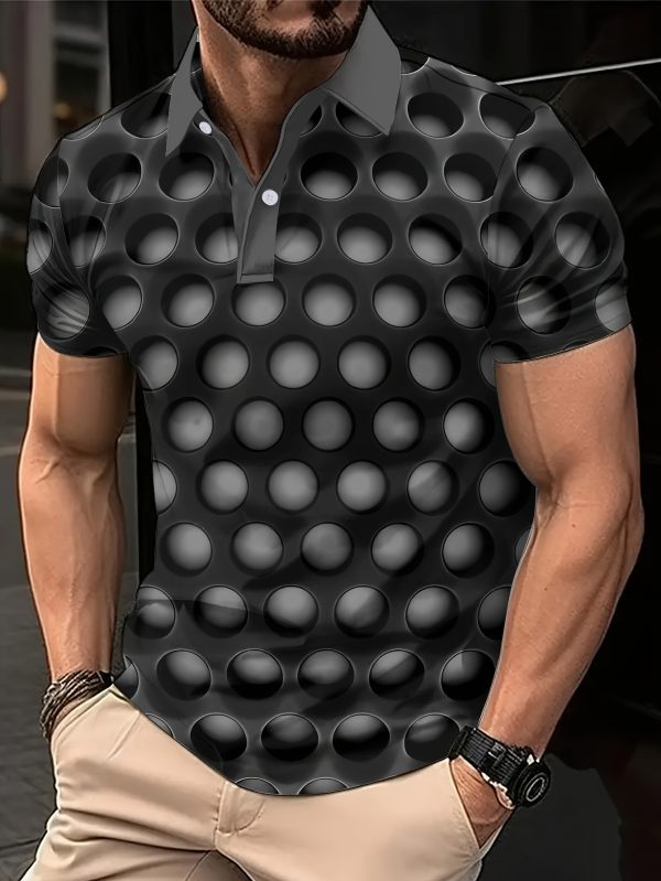 Men'S Casual 3D Print Polo T-Shirt - Retro Blue & Black Geometric Pattern, Short Sleeve, Comfortable for Spring & Summer, Perfect for Business & Home, Casual Wear | Geometric Print Shirt | Comfortable Fit, PLUS SIZE - Image 2