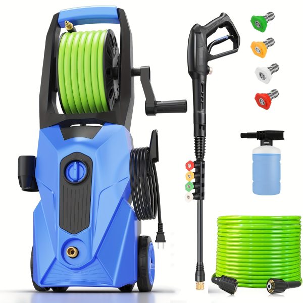 Electric Pressure Washer, 5000 PSI 2.8 GPM Power Washer With 33FT Extension Hose Reel, Pressure Adjustable (2500PSI-5000PSI), 4 Quick Connect Nozzles And Foam Cannon For Car/Fence/Patio (Blue) - Image 8