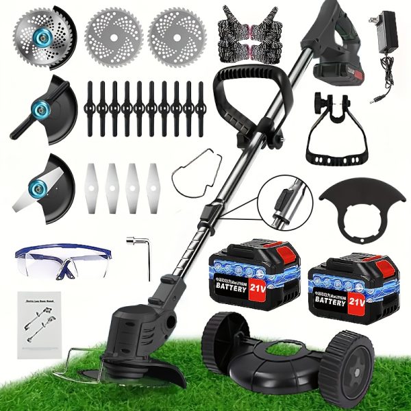 Heavy-Duty Electric Lawn Mower with 2 Batteries & 3 Blades - Cordless Lawn Edger, Powerful Motor, Quick Charge, Portable for Residential/Commercial Use, Ideal Father's Day Gift for Homeowners - Compatible with US Outlet (120V-240V), Residential Garden Care, Sleek Garden Equipment, Durable Plastic Body - Image 5