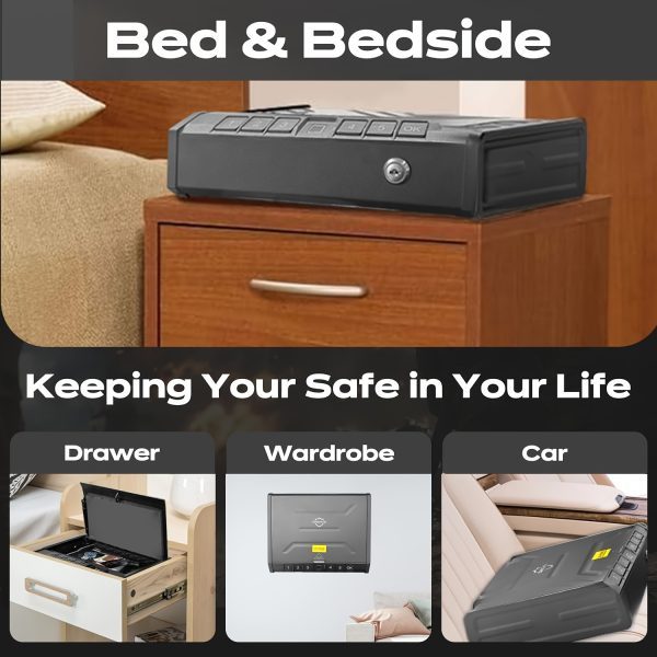 PLUS IRON Biometric Gun Safe - Rapid Access Pistol Storage Case with Advanced Keypad, Fingerprint, and Key Multi-Opening - Ideal for Home Bedside Nightstand or Car, Secure and Tamper-Proof Storage Solution - Image 2