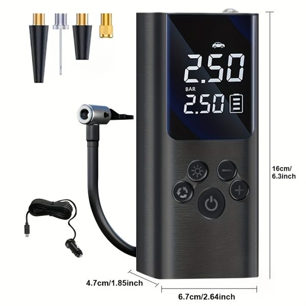 150PSI Cordless Tire Inflator Portable Tire Inflator, 150PSI Cordless Air Compressor with Digital Gauge & LED Light, USB Rechargeable, Fast Inflation for Cars, Bikes, Motorcycles & Sports Equipment, Air Pump for Car Tires - Image 5