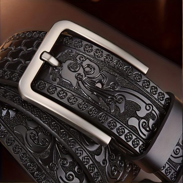 [Vintage | Leather] Elegant Genuine Leather Men's Belt | with Alloy Buckle - Carved Design | Perfect for Business & Casual Wear - Ideal Gift for Father or Husband - Image 10