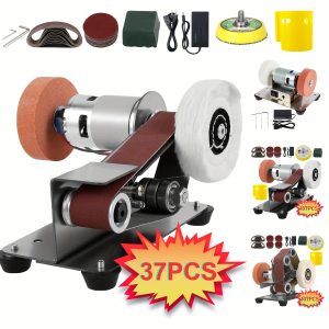37pcs/107pcs 3-in-1 Mini Belt Sanding Machine -15 Degree Knife Sanding Machine, Electric Desktop Sanding Machine, 7 Adjustable Speed Buffer Polishing Machines, Suitable for DIY Metal And Wood Handicrafts, Tools, And Tool Polishing (with Kit)