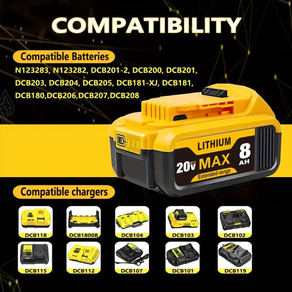 1-2-4 PACK 8.0Ah 20V Replacement For Dewalt 20V Max Battery - Image 10