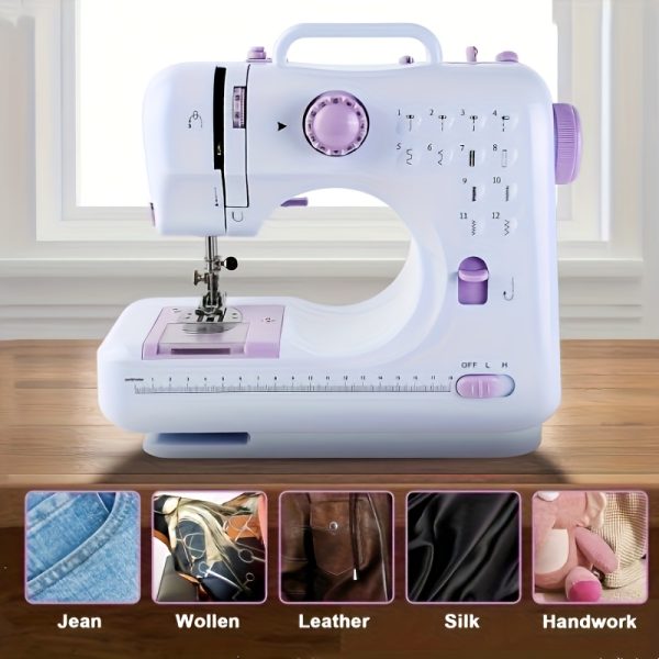 Light Purple Electric Home Sewing Machine with 12 Built-in Needles, Overlock Stitch, Button Sewing & Thread Winding - 110V-240V US Plug, Compact Design for Home, School, Daily Sewing - Ideal Mother's Day Gift, Fabric Crafts, Stylish Appliance, Durable Construction, Craft Lovers - Image 5