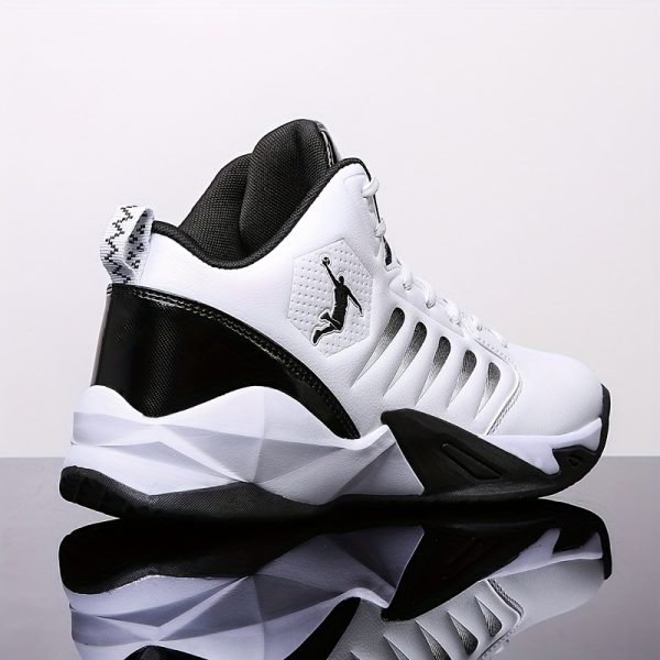 HIDEDUGO High-Top Basketball Shoes - All-Terrain Cushioned Training Sneakers with TPR Sole, White/Black Sneakers for Basketball, Gym, Running - Lace-Up Support for Men & Women, Basketball Gear, Gym Footwear, Sleek Sporty Design, Durable Pu Upper, Secure Laceup Closure