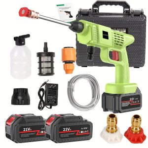 21V High Pressure Water Gun for Car & Garden Cleaning - Cordless Foam Sprayer with Adjustable Nozzle, Rechargeable Lithium Battery, Includes 4 Interchangeable Nozzles, 3 Spray Modes, Portable Power Cleaning Tool, Outdoor Use, Garden Cleaning Equipment | Sleek Cleaning Tool | Sturdy Plastic Gun, Water Sprayer