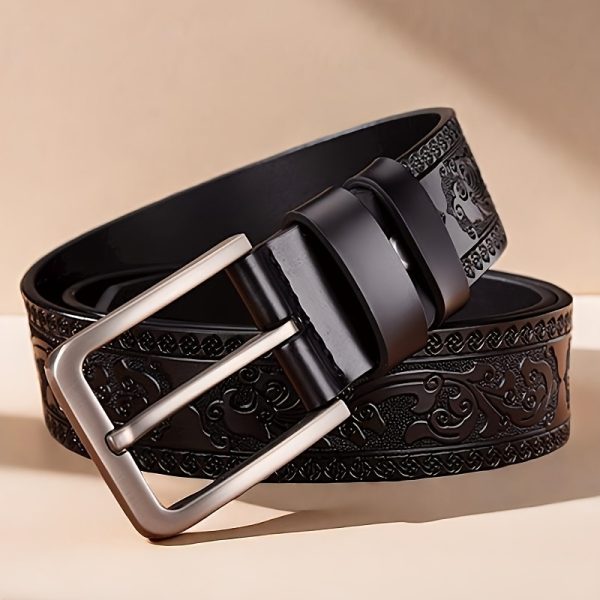 [Vintage | Leather] Elegant Genuine Leather Men's Belt | with Alloy Buckle - Carved Design | Perfect for Business & Casual Wear - Ideal Gift for Father or Husband - Image 11