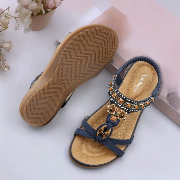 Womens Sandals Ankle Elastic Bohemian Flats Summer Beach Dress Comfort Walking With Non Slip Casual Shoes - Image 7