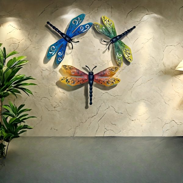 Large 14-Inch Iron Decorative Metal - Set of 3 Dragonfly Wall Art for Outdoor Garden Fence, Living Room, Bedroom Decor & Wedding Arrangements - Image 8