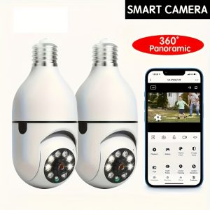 2pcs Smart HD WiFi Bulb Surveillance Camera, 360° Panoramic Monitoring, 1440P HD, with Motion Detection Alerts, Full-Color Day/Night Vision, Remote Two-Way Talk Via Smartphone, Protects Your Home/Yard/Shop Monitoring.