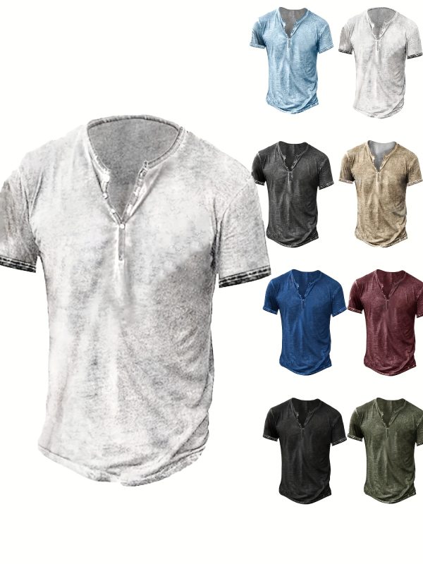 Mens Distressed Henley Shirts Short Sleeve Button T-Shirt Slim Fit Cotton Casual Shirt - Image 8