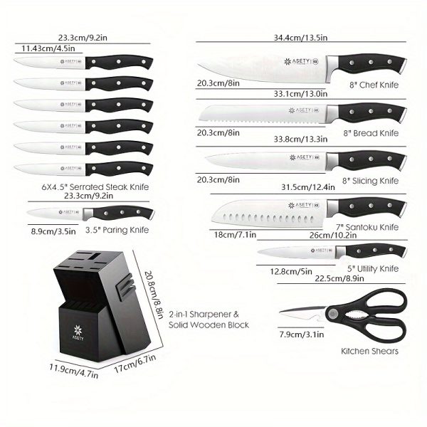 ASETY Knife Set, 15pcs Kitchen Knife Set with Built-in Knife Sharpener Block, German Stainless Steel Knife Block Set, NSF Food Safe, Gift for Men I Women, Complete 15pcs Kitchen Knife Set - Rust-Resistant Stainless Steel - Dishwasher Safe Knives - Image 5