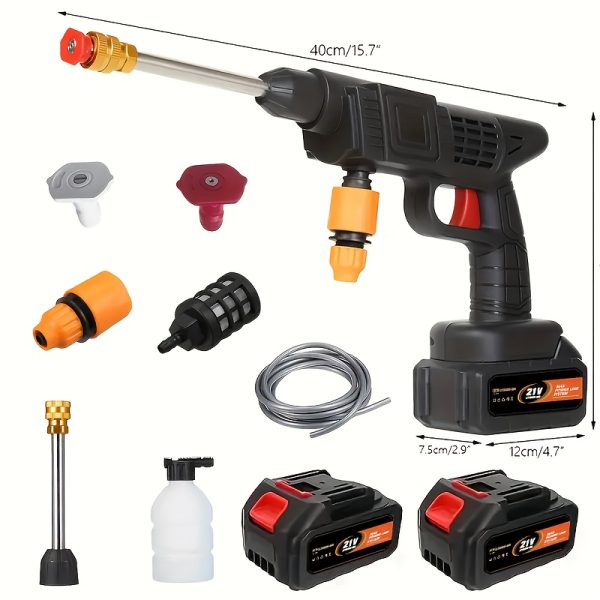 21V High Pressure Water Gun for Car & Garden Cleaning - Cordless Foam Sprayer with Adjustable Nozzle, Rechargeable Lithium Battery, Includes 4 Interchangeable Nozzles, 3 Spray Modes, Portable Power Cleaning Tool, Outdoor Use, Garden Cleaning Equipment | Sleek Cleaning Tool | Sturdy Plastic Gun, Water Sprayer - Image 11