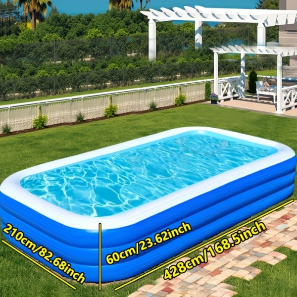 Super Large 3 & 4-Layer Heightened & Thick Inflatable Swimming Pool - Foldable PVC Sunscreen Material, Blue & White Rectangular Design with Smooth Surface for Patio, Beach, Camping & Outdoor Water Sports, Beach Swimming Pool | Quick Setup Pool - Image 7