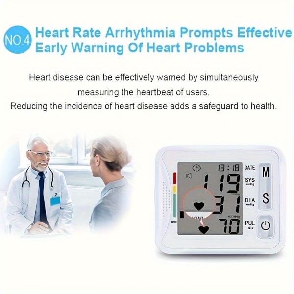 1pc TAIKON Wrist Blood Pressure Monitor with LCD Display, Adjustable Cuff, Pulse Rate Detection, and Irregular Heartbeat Alert - Battery Operated (Batteries Not Included), Blood Pressure Measurement | Comprehensive Display | Sound Playback Feature - Image 10