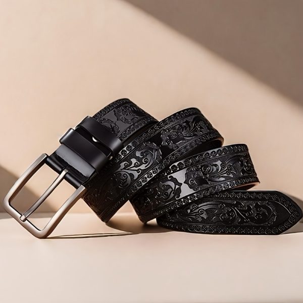 [Vintage | Leather] Elegant Genuine Leather Men's Belt | with Alloy Buckle - Carved Design | Perfect for Business & Casual Wear - Ideal Gift for Father or Husband - Image 9