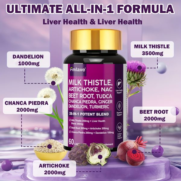 Liver Health Supplement - 28-IN-1 Super Natural Herbal Formula For Liver And Digestion Support - Extra Strength Milk Thistle Extract, Artichoke, Dandelion, Turmeric, 30-Day Supply - Image 2