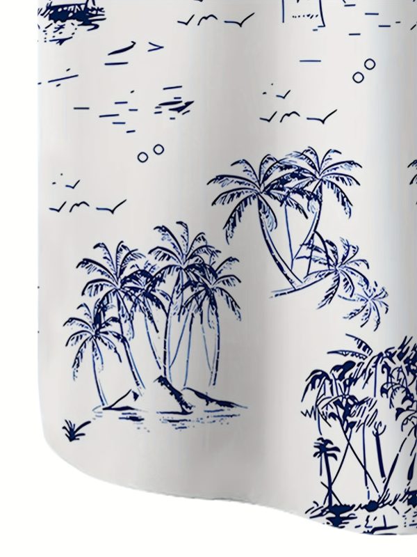 Men's Casual Hawaiian Shirt with Tropical Palm Tree Print, Short Sleeve Button-Up for Beach Vacation & Travel, White Base with Blue Illustrations, Lightweight Polyester Fabric, Perfect for Summer Outings - Image 4