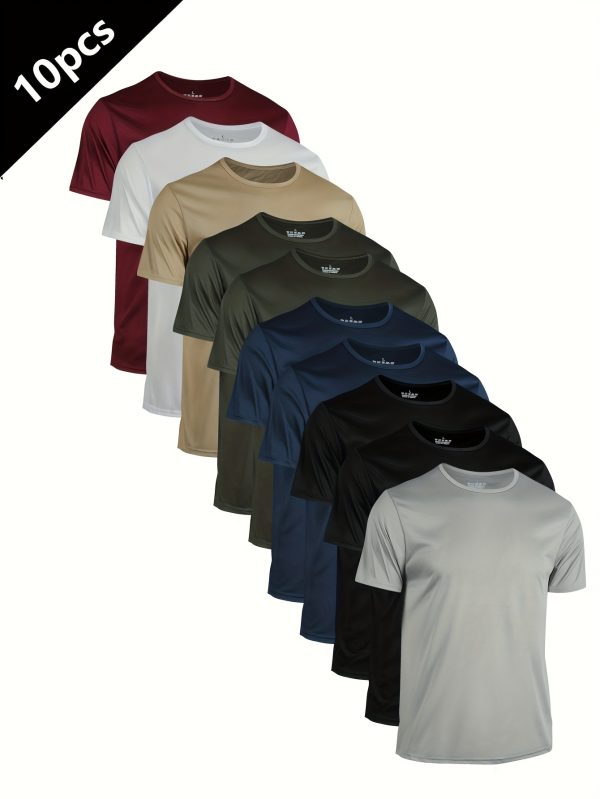 10pcs Men's Breathable Moisture Absorbent Quick Drying Sailor Neck Short Sleeve T-Shirts - Image 2