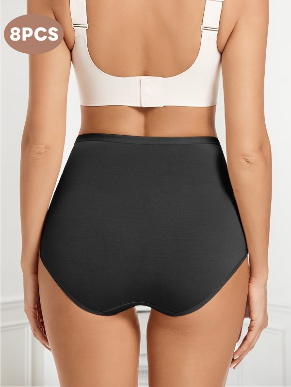 8-Pack MIOTAN Women's High-Waisted Tummy Control Briefs - Soft & Breathable Underwear with Lace Trim, 8 Solid Colors, Comfort Fit for Casual Attire - Image 3