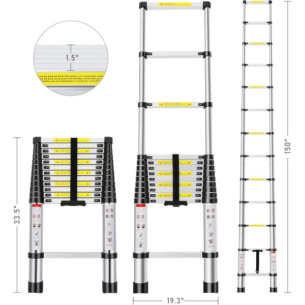 Telescoping Ladder 8.5FT/ 10.5FT/ 12.5FT/ 16.5FT/ 20.3FT, Telescopic Extension Ladder, Aluminum Alloy Folding Ladder Portable Multi-Purpose For Indoor Outdoor Work, Heavy Duty 330 Lbs Load - Image 7