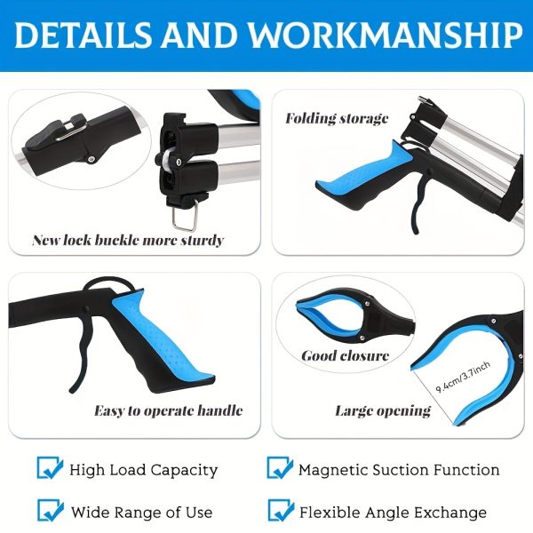 A Super Long 43-Inch Grabbing Tool with a Magnetic Tip, a Foldable Litter Picker, Lightweight Aluminum Arm Extender, Multi-Angle Grabbing, Non-Electric Litter Picker for Seniors - Perfect for Bedrooms, Bathrooms, Kitchens, Patios, And Floors. - Image 4