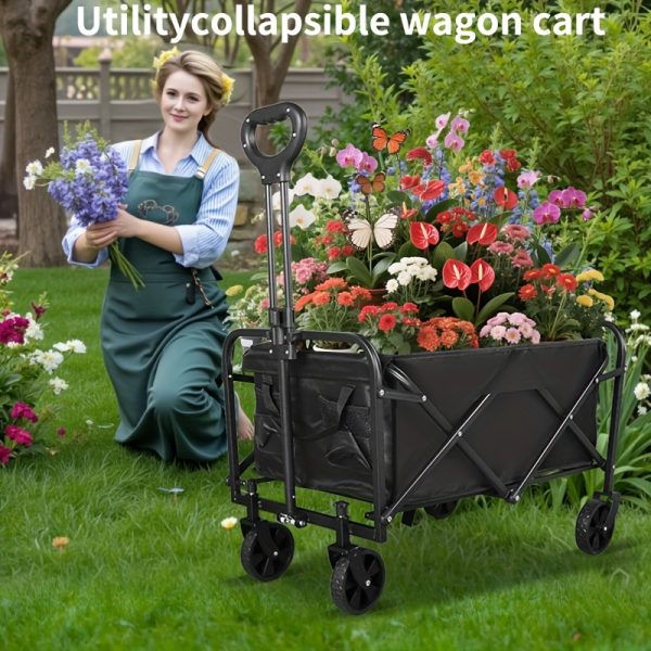 220/450/680 lb Capacity Heavy-Duty All-Terrain Folding Cart - Stainless Steel Frame and 600D Oxford Fabric, Foldable Multi-Purpose Wagon for Camping, Gardening, Beach, Shopping - No Assembly Required, Black Garden Tool Holder, Sturdy Handle Design, Durable Wheel Construction - Image 9