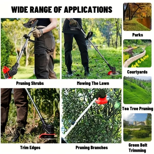 Heavy-Duty Electric Lawn Mower with 2 Batteries & 3 Blades - Cordless Lawn Edger, Powerful Motor, Quick Charge, Portable for Residential/Commercial Use, Ideal Father's Day Gift for Homeowners - Compatible with US Outlet (120V-240V), Residential Garden Care, Sleek Garden Equipment, Durable Plastic Body - Image 4