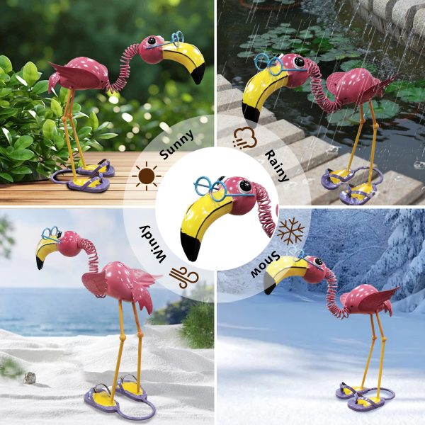 1pc Flamingo Metal Statue Garden Yard Art, Freestanding Quirky Bird Sculpture, Playful Beach-Themed Lawn Ornament, Electricity-Free Decorative Accessory for All Occasions - Image 5