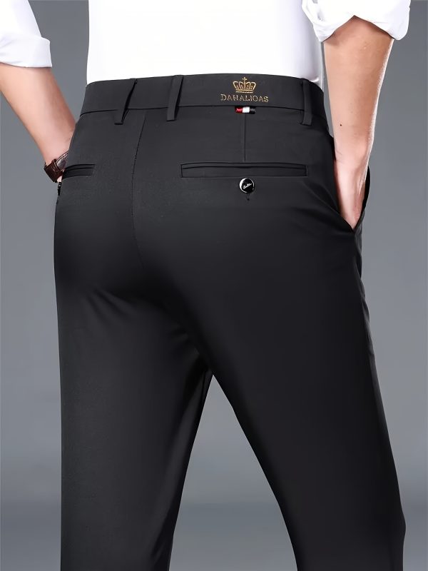 3pcs Men's High-Elasticity Business Casual Dress Pants - Wrinkle-Free All-Season Wear, Machine Washable with Logo, Mid-Rise Regular Fit & Zipper Closure for Office & Formal Occasions, Professional Attire, Classic Style, Premium Stitching, Versatile Trousers, Corporate Wear - Image 4