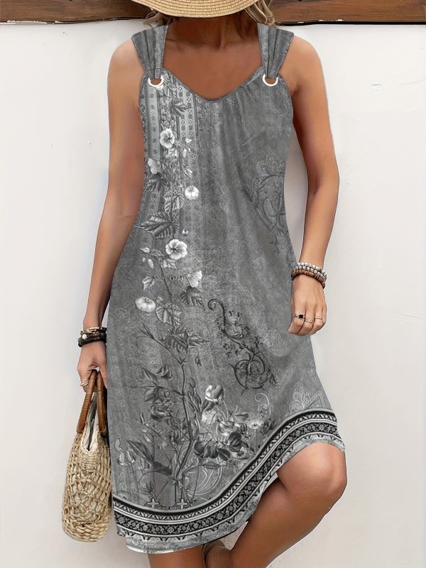 Women'S Plus Size Casual Fashionable and Elegant Comfortable and Versatile Stretch Tribal Print V-Neck Dress with Ring Detail - Image 3