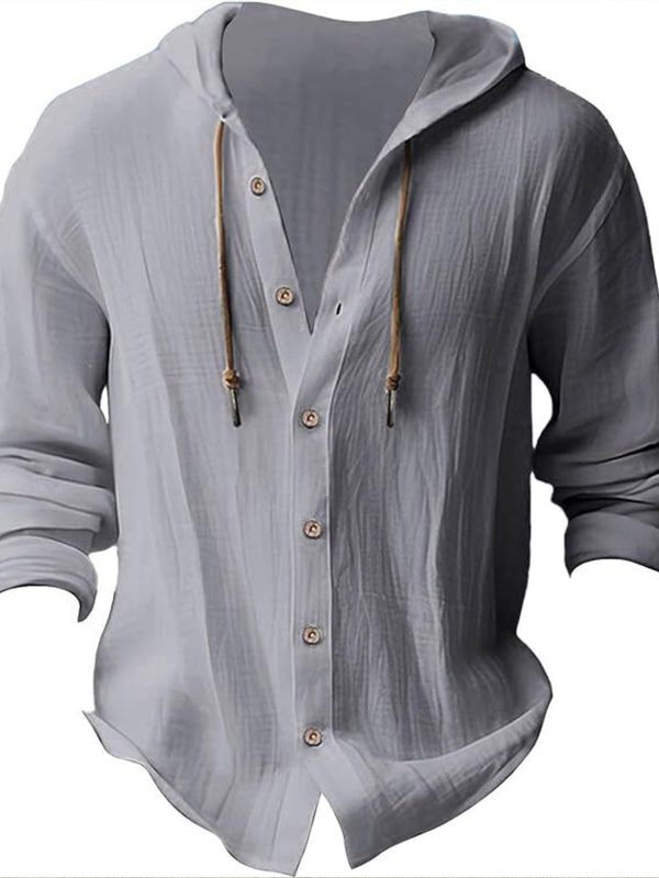 2025 new spring and summer Men's hooded t-shirt shirt solid color Linen Men's casual long-sleeved tops, summer wear, loose and comfortable, breathable and quick-drying, is the perfect gift choice! - Image 8