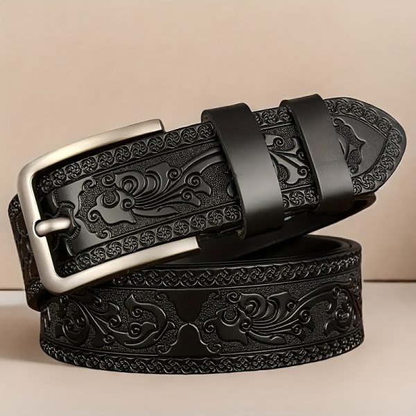 [Vintage | Leather] Elegant Genuine Leather Men's Belt | with Alloy Buckle - Carved Design | Perfect for Business & Casual Wear - Ideal Gift for Father or Husband - Image 5
