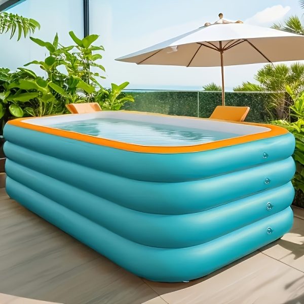 Super Large 3 & 4-Layer Heightened & Thick Inflatable Swimming Pool - Foldable PVC Sunscreen Material, Blue & White Rectangular Design with Smooth Surface for Patio, Beach, Camping & Outdoor Water Sports, Beach Swimming Pool | Quick Setup Pool - Image 9
