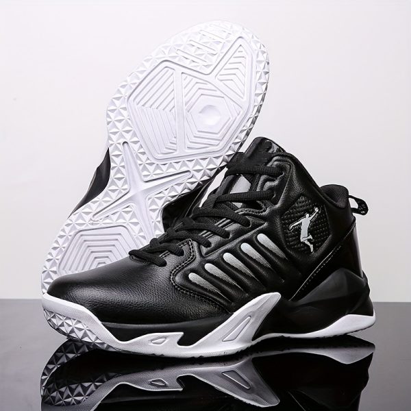HIDEDUGO High-Top Basketball Shoes - All-Terrain Cushioned Training Sneakers with TPR Sole, White/Black Sneakers for Basketball, Gym, Running - Lace-Up Support for Men & Women, Basketball Gear, Gym Footwear, Sleek Sporty Design, Durable Pu Upper, Secure Laceup Closure - Image 6