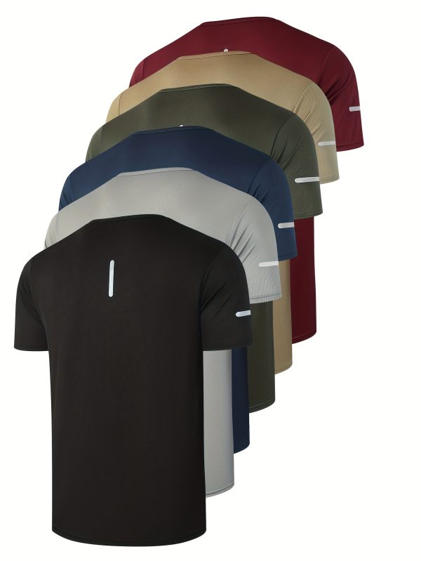 6pcs Men's Breathable Quick-Dry Polyester Athletic T-Shirts - Moisture-Wicking Crew Neck Short Sleeve with Reflective Logo Strips, Regular Fit Gym Running Workout Shirts, 6 Colors (Navy, Olive, Light Grey, Burgundy, Royal, Black), Gym Shirts, Fitness Apparel, Subtle Style Accents, Moisturewicking Fabric, Sports Performance, Casual Activewear, Durable Construction, Sports Tshirt, Active Men - Image 2