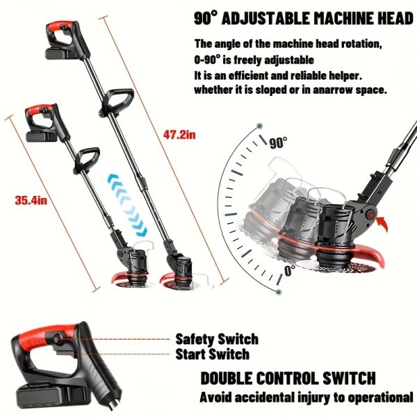 Heavy-Duty Electric Lawn Mower with 2 Batteries & 3 Blades - Cordless Lawn Edger, Powerful Motor, Quick Charge, Portable for Residential/Commercial Use, Ideal Father's Day Gift for Homeowners - Compatible with US Outlet (120V-240V), Residential Garden Care, Sleek Garden Equipment, Durable Plastic Body - Image 9