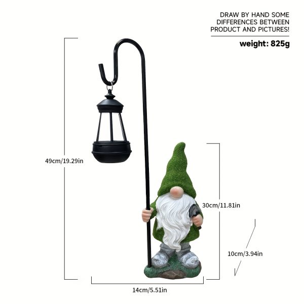 1pc Solar Gnome Lantern Green Hat For Solar Outdoor Decoration - For Garden, Terrace And Yard Decoration - Image 3