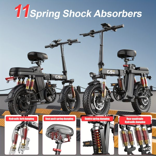Adult Folding Electric Bike 740W Peak Motor 20 MPH 35-Mile Range 48V Removable Battery 14" Compact Alloy Steel Frame Disc Brakes Black City Commuter E-Bike with High-Quality Accessories, Foldable Electric Bike, Urban Cycling, Sleek Design, Durable Build - Image 5