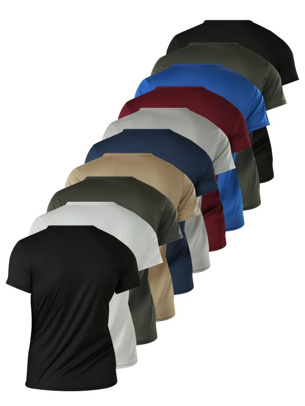 10pcs Men's Breathable Moisture Absorbent Quick Drying Sailor Neck Short Sleeve T-Shirts