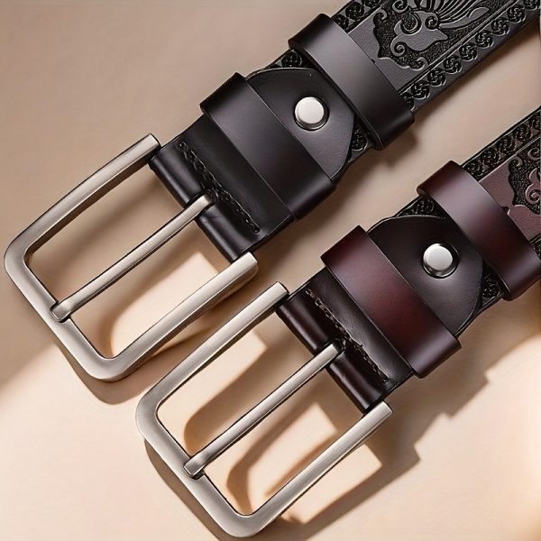 [Vintage | Leather] Elegant Genuine Leather Men's Belt | with Alloy Buckle - Carved Design | Perfect for Business & Casual Wear - Ideal Gift for Father or Husband - Image 8
