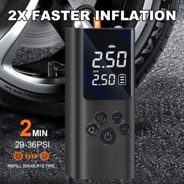 150PSI Cordless Tire Inflator Portable Tire Inflator, 150PSI Cordless Air Compressor with Digital Gauge & LED Light, USB Rechargeable, Fast Inflation for Cars, Bikes, Motorcycles & Sports Equipment, Air Pump for Car Tires - Image 6