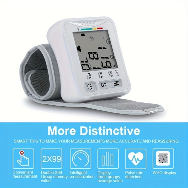 1pc TAIKON Wrist Blood Pressure Monitor with LCD Display, Adjustable Cuff, Pulse Rate Detection, and Irregular Heartbeat Alert - Battery Operated (Batteries Not Included), Blood Pressure Measurement | Comprehensive Display | Sound Playback Feature - Image 2
