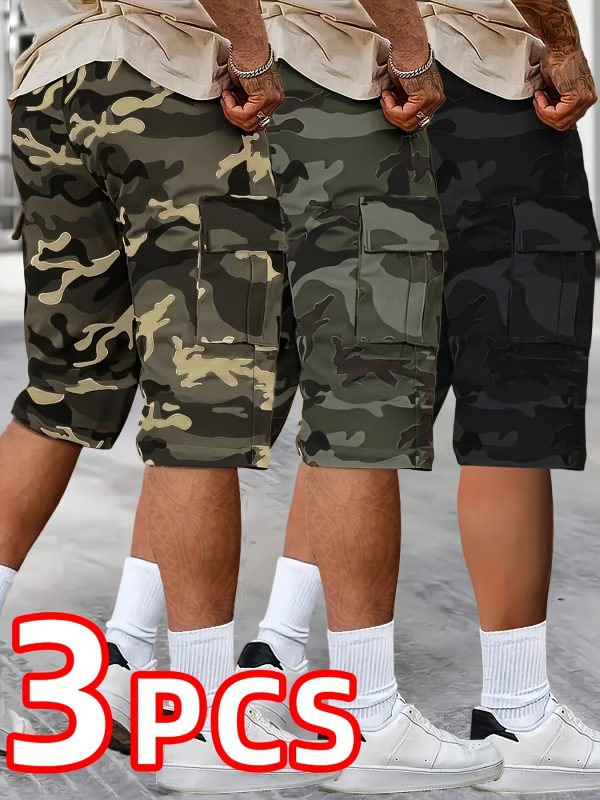 Three-Pack, Men'S Stylish And Versatile Camo Shorts, Loose 3/4 Length, Perfect Gift Choice for Casual Wear, Featuring Multiple Pockets, Non-Stretch Fabric, Casual Shorts|Camouflage Shorts|Pocketed Short - Image 6