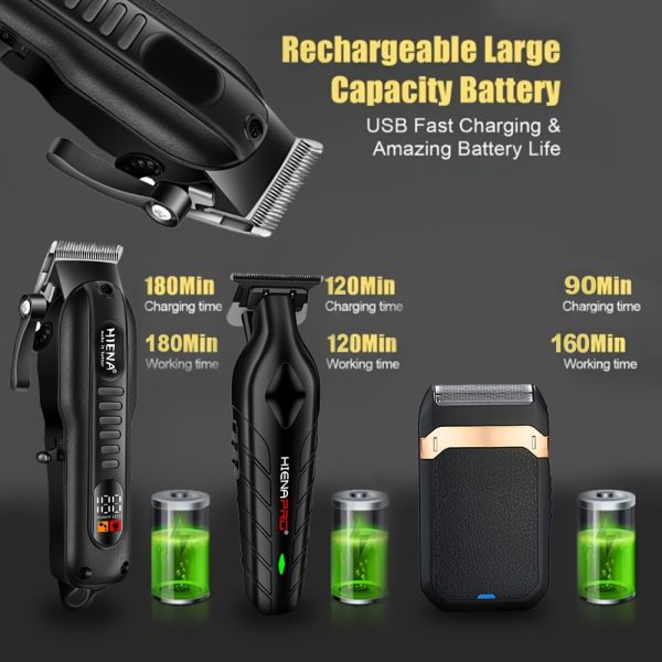 HIENA Professional Hair Clippers and Shaver Set for Men - USB Rechargeable Cordless Haircut Kit with LED Display, 1200mAh Lithium Battery, 3-Speed Adjustable - For Barbers & Home Use - Perfect Gift for Men - Image 2