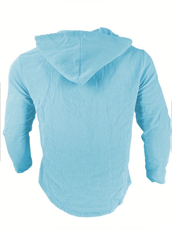 2025 new spring and summer Men's hooded t-shirt shirt solid color Linen Men's casual long-sleeved tops, summer wear, loose and comfortable, breathable and quick-drying, is the perfect gift choice! - Image 10