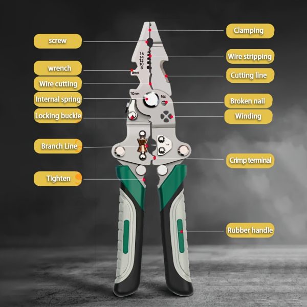 Versatile Electrician's Wire Stripper - Foldable, Multi-Function Tool for Stripping, Cutting & Crimping, Non-Slip Grip, Metal Construction - Image 9